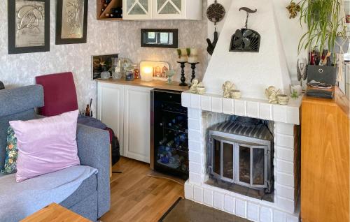 a living room with a fireplace and a couch at Cozy Home In Tranås With Lake View in Tranås
