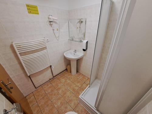 łazienka z toaletą, umywalką i prysznicem w obiekcie Vzdělávací Středisko a Hotel w mieście Varnsdorf