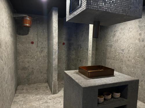 a bathroom with a counter with a box on it at El Mirador Casa #8 in Torrox Costa