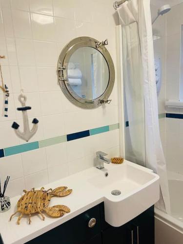 a bathroom with a crab sitting on a sink at The Lookout in Carbis Bay