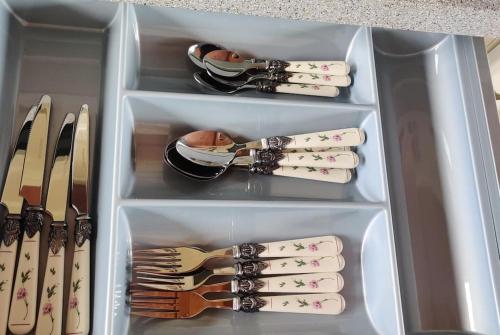 a drawer filled with lots of utensils at Small cottage in Camp, Kerry on the Dingle Way in Camp