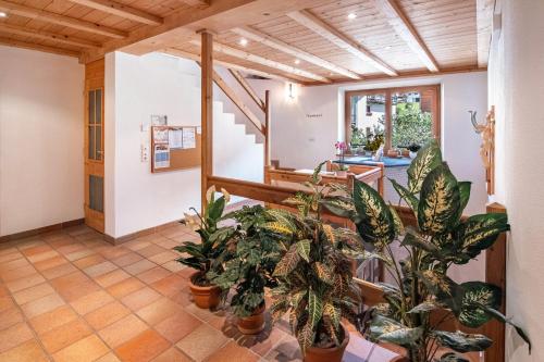 a room with potted plants and a staircase at Appartement Egart 3 in Resia