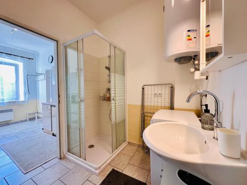a bathroom with a shower and a sink at Apartment Miramare in Neunkirchen