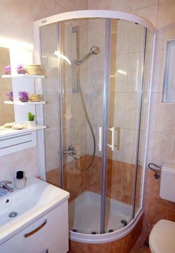 a bathroom with a shower and a sink at Apartment Ljubav in Makarska