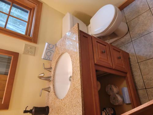 a bathroom with a sink and a toilet in it at Wolfe's Way in Franklin