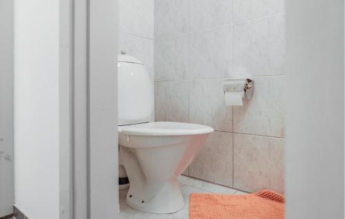 a bathroom with a white toilet in a room at Lovely Home In Båstad With Sauna in Båstad