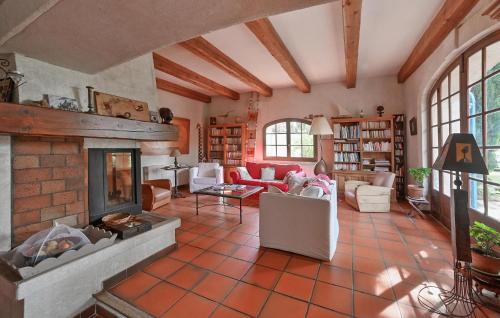 un salon avec une cheminée et un canapé dans l'établissement Gorgeous Home In Arles, à Arles