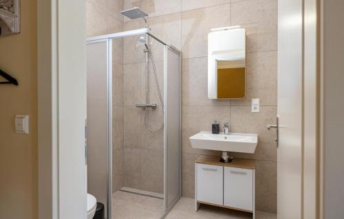 a bathroom with a shower and a sink at 5 Bedroom Nice Home In Rechnitz in Rechnitz