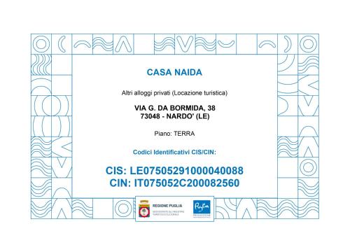 Certifikát, ocenenie alebo iný dokument vystavený v ubytovaní Casa Naida