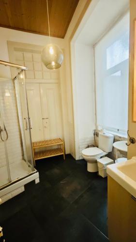 a bathroom with a toilet and a shower and a sink at Family downtown apartment - Se21 in Lisbon