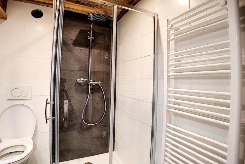 a shower stall in a bathroom with a toilet at Résidence Les Cristaux - Appartement rénové · Proche des pistes · Balcon · Hammam · WIFI · Sauna MAE-6704 in Levassaix