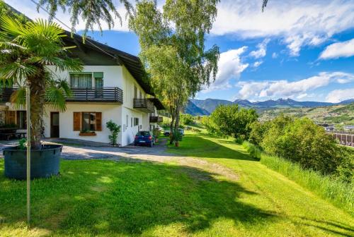 a house with a palm tree in front of a yard at Ferienwohnung Burgfrieden Brixen with BrixenCard in Brixen
