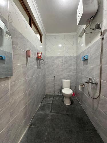a bathroom with a toilet and a shower at Vallari Besakih Homestay in Besakih