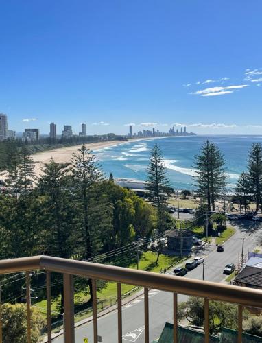 a view of the beach from the balcony of a condo at Burleigh View in Gold Coast