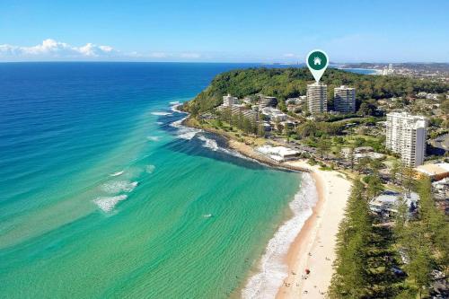 an aerial view of a beach with a green marker on it at Burleigh View in Gold Coast