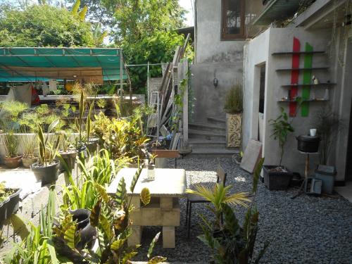 a garden with potted plants and a stair case at Terrace Homestay Besakih in Besakih