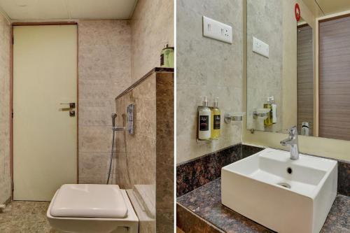 two pictures of a bathroom with a sink and a toilet at Collection O Kapil Residency Parage Chowk Near Lal Mahal in Pune