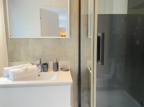 une salle de bain avec un lavabo et une douche dans l'établissement charmant T2, à Annecy