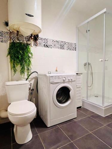 La salle de bains est pourvue de toilettes et d'un lave-linge. dans l'établissement City & Serenity - Studio Proche Gare, à Nice