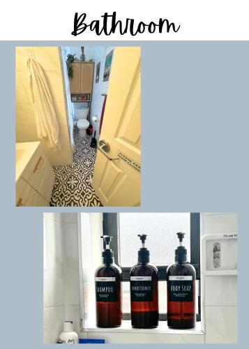 ジャクソン・ハイツにあるCat Room by Delicate Stays LIVING ROOM CONVERSION SHARED SPACE ROOM ONLY CAT FRIENDLY ONLY 25 min to time squareのバスルーム2本コラージュ