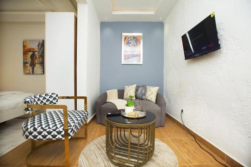 TV a/nebo společenská místnost v ubytování Résidence Le Sommet - Chambre Blanche
