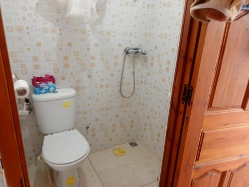 a bathroom with a toilet and a shower at Chez gilles jama boulalaam in Sidi Ifni