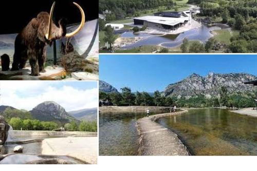 a collage of pictures of a river and a mountain at 3 pièces spacieux plein centre, parking,clim, terrasse, jardin in Foix