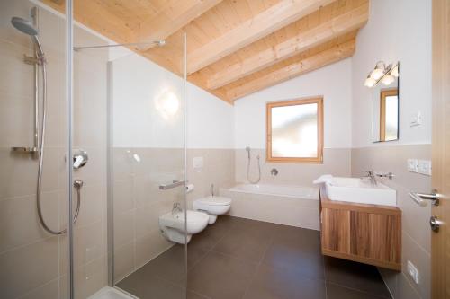 ブレッサノーネにあるDer Mittermoarのバスルーム(シャワー、トイレ、シンク付)