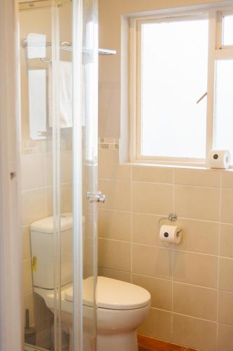 a bathroom with a toilet and a window at Ilanga Du Cap Hotel in Cape Town