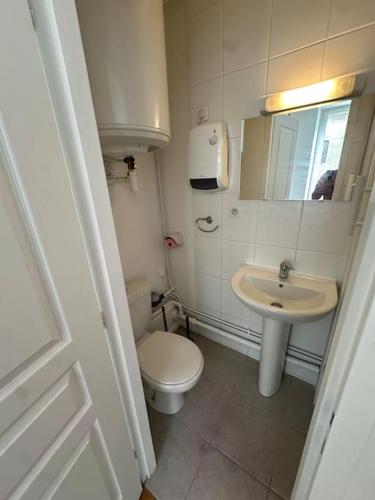une petite salle de bain avec toilettes et lavabo dans l'établissement Petit Studio Hyper Centre, à Grenoble