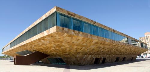 a building with a geometric design on the side of it at Hotel Nadal in Lleida