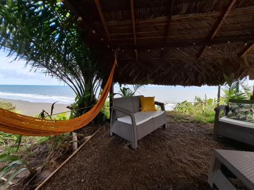 a hammock on a beach with the ocean at Mangle House Cabañas Ladrilleros in Buenaventura