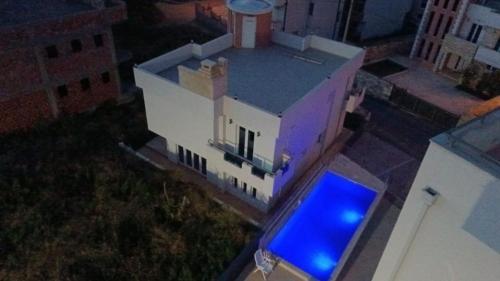 an overhead view of a house with a blue screen at SeaCharm in Dobra Voda
