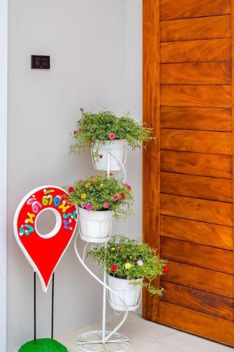 a shelf with potted plants on it next to a door at come home pool villa cha-am in Phetchaburi