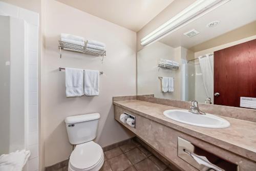 a bathroom with a toilet and a sink at Grande Cache Inn & Suites in Grande Cache