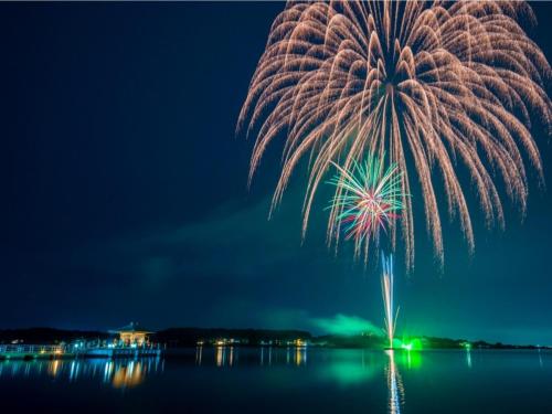 a firework display over the water at night at Tokigasane - Vacation STAY 15860v in Kaga