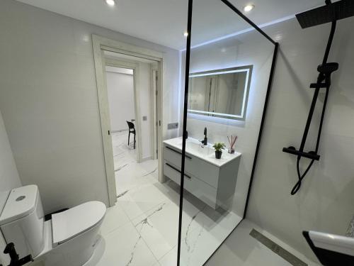 ein weißes Badezimmer mit Toilette und Waschbecken in der Unterkunft Boabdil Luxury home in Córdoba
