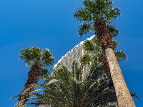 a group of palm trees in front of a building at TRUMP 56th Floor - Sphere and Strip View - No Resort Fees in Las Vegas