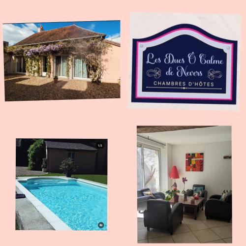 un collage de photos d'une piscine et d'une maison dans l'établissement Chambres d'hôtes des Ducs Ô Calme de Nevers, à Nevers