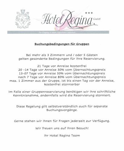 a letter from the hotel revuna with the hotel regina at Hotel Regina in Würzburg