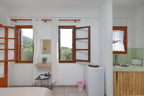 Kuchyň nebo kuchyňský kout v ubytování Skopelos Evergreen Apartments