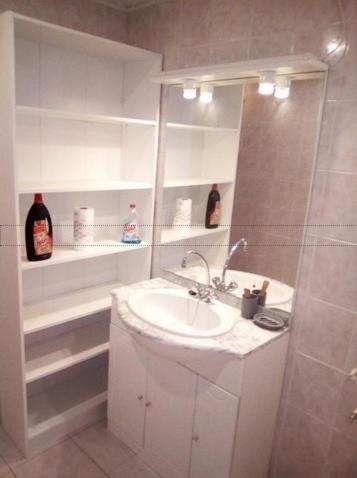 une salle de bain avec un lavabo et une douche dans l'établissement Appartement T3 GASCOGNE, à Bahus-Soubiran