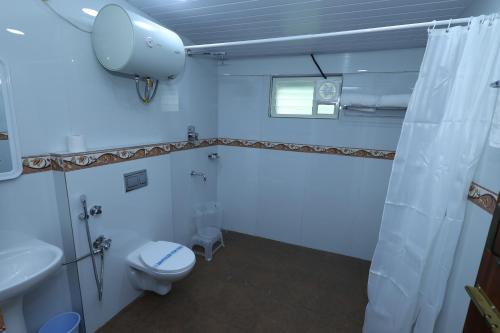 un baño con inodoro y lavabo en KSTDC Hotel Mayura Royal Heritage-Ooty, en Ooty