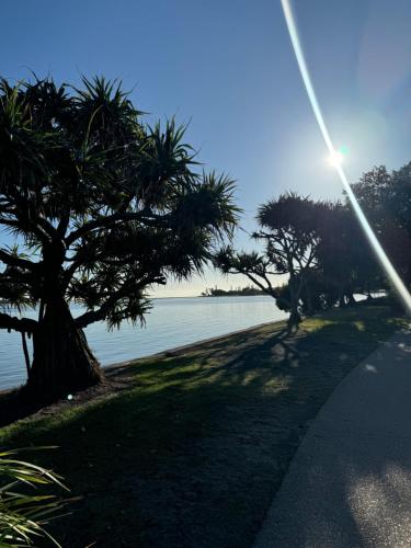 a path next to a body of water with trees at Sunshine Coast Paradise in Maroochydore