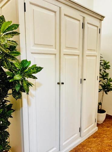 a white wardrobe in a room with plants at Janice Villa Arambol in Arambol