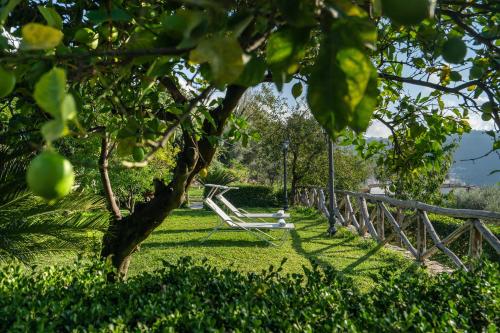 a bench in a park next to a fence at Villa Prota in Vico Equense