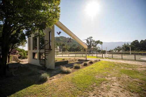 a small building with a window and a grass field at Vinte-Quinta da Boavista in Ponte de Lima