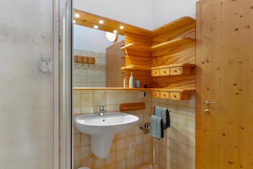 a bathroom with a sink and a mirror at Dolomiti Deluxe - Bocenago in Bocenago