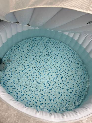 a toilet seat with blue frosting on top of it at Willow Chalet near Cartmel & Lake Windermere in Flookburgh