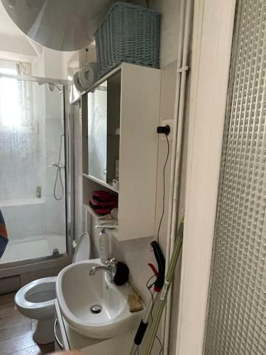 une petite salle de bain avec un lavabo et des toilettes dans l'établissement Dans le coeur de la cité, à Marseille